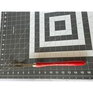 Vintage A&J Red Wood Handle Two Tine Carving Meat Fork Primitive Kitchen Tool